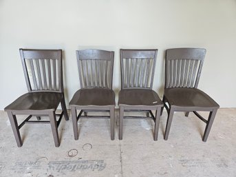 Group Of 4 Vintage Painted Wooden Office Chairs Made In Mass USA