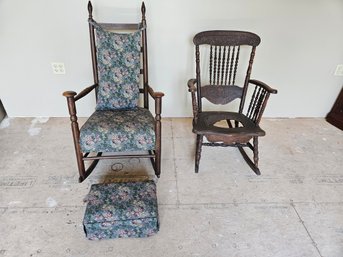 Pair Of Antique Wooden Oak Rocker Chairs - One Need Some Work