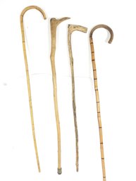 Group Of 4 Walking Sticks Canes, Bent Bamboo