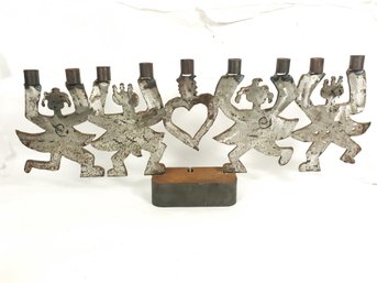 17 Pound Large Heavy Steel Torch Cut Menorah, Artist Made