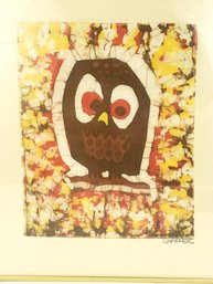 Mid Century Batik Owl Framed Art