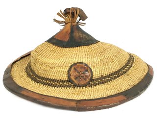 African Straw And Leather Hat