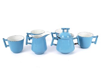 Vintage Blue Metal Enamel Childs Toy Tea Set