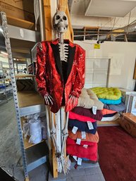 Halloween Decor - True Size Plastic Human Skeleton With Red Jacket