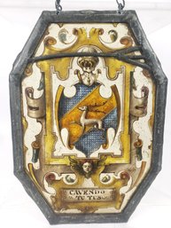 18 / 19 Century Leaded Stained Glass Coat Of Arms Family Crest / Motto Of Cavendish Family, Dukes Of Devonshir