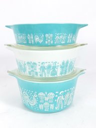 5 Pc Pyrex Butterprint Casserole Set, 471,472,473, W 2 Lids