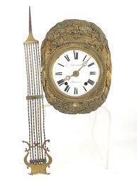 !9th C French Comtoise Clock With Enamel Face, Includes Pendulum