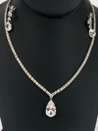 Otis Sterling Silver Rhinestone Necklace And Earrings Set