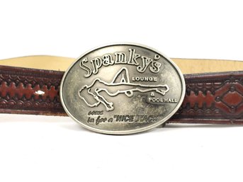 Spankys Lounge And Pool Hall Buckle On 46' Leather Belt