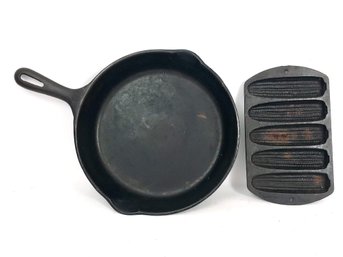 Lodge Cornbread  And Unmarked Wagner's 8 10' F Cast Iron Skillet