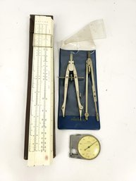 Post Slide Rule, Pickett Compass, Ames Thickness Gauge Tools