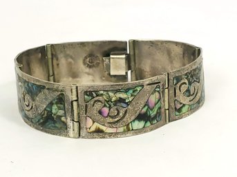 7' Mexican Silver And Abalone Bracelet