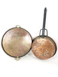 Pair Of Large Hammered Copper Pans