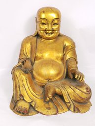 12' Vintage Carved Wood Buddha, From Peoples Republic Of China, Has Damage