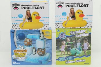 Stack N' Splash Penguins Pool Game, Giant Whale Inflatable Sprinkler & 2 Giant Rubber Duckie Pool Floats