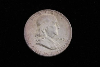 1957  Franklin Half Dollar  MS Toned