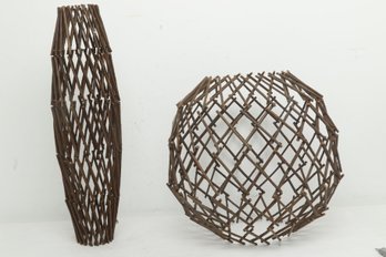 Pair Of Expandable Wicker 'Garden Balls'