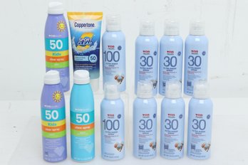 12 Assorted Broad Spectrum Sunscreen: Ultra Sheer Spray (SPF 30 & 100), Clear Spray SPF 50 & More