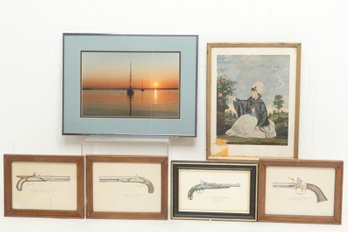 (5) Mixed Framed Prints & Framed Sunset Photo