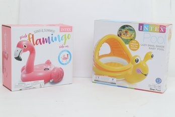 Intex Ride On Pink Flamingo Float & Intex Lazy Snail Shade Baby Pool
