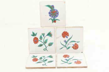 5 Assorted Antique Hand Made Tiles By Ikaros Pottery In Rhodes Greece