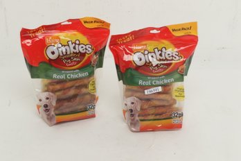 2 Bags Of 32 Hartz Oinkies Smoked Pig Skin Chicken Jerky Twists Dog Treats