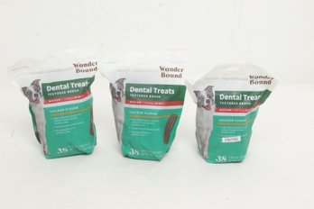 3 Bags Of 38  Wonder Bound Dog Dental Treats For Medium Dogs  Real Chicken Flavor,