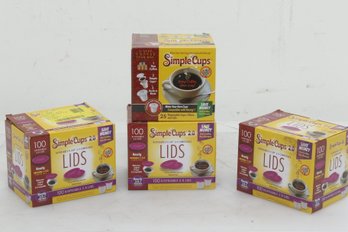 Simple Cups Lot: Box Of 25 Disposable Cups/Filters & Lids, 3 Boxes Of 100 Disposable 2.0 Lids