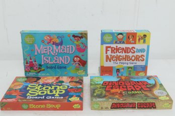 4 Kids Board Games: Mermaid Island, Stone Soup, Dinosaur Escape Game, Friends & Neighbors Helping Game