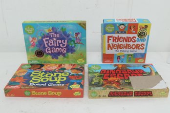 4 Peaceable Kingdom Board Game Lot: Fairy Game, Stone Soup, Dinosaur Escape, & Friends & Neighbors