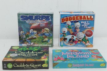 4 Board Games: Smurfs, Dodgeball, Cauldron Quest & Mermaid Island