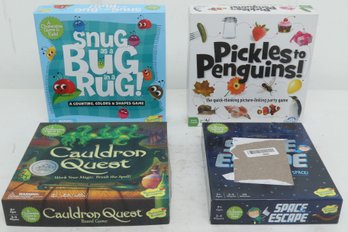 4 Board Games: Snug As A Bug, Cauldron Quest, Space Escape & Pickles To Penguins