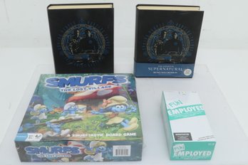 Game & Puzzle Lot: 2 Supernatural 500pc Puzzle & Book Set, Smurfs Board Game & Fun Employed