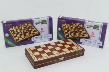 2 New Negiel Royal 30cm Szachy Chess Sets & 1 Without Box