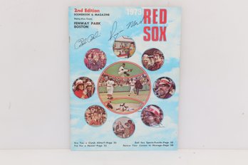 1973 RED SOX SCORED PROGRAM VS A'S REGGIE JACKSON CARLTON FISK HR SIGNED 3X BOB BOLIN & 2 OTHERS