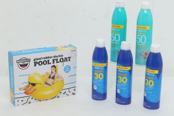 Giant Rubber Duckie Pool Float W/Mixed Sunscreen Grouping
