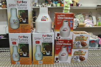 Grouping Of 'Fat Boy' Sit-in Chicken & Turkey Ceramic Steamers