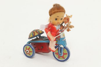 Iconic All Original 1960's Kanto Girl On Tricycle Wind-Up Toy