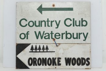 Vintage Country Club Of Waterbury Metal And Wood Sign