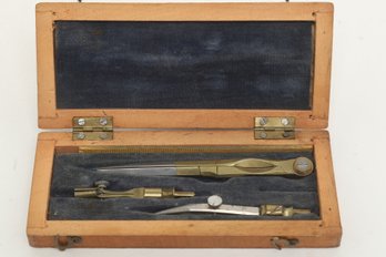 Early 1900's Compass Set In Original Wood Case
