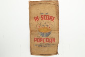 Vintage, Hi-Score Popcorn,  Burlap Bag, 4 Aces Decor