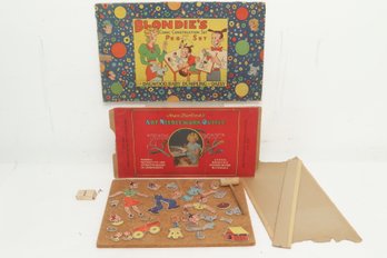 Early 1900's Dagwood And Blondie Story Board Game With Orig Top Along With Other Game Tops