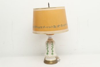 1950-60's Table Lamp & Shade With Grape Loeaf Decoration