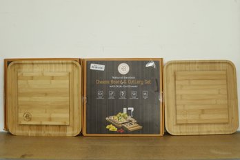 Grouping Of Bamboo Cheese Boards & Cutlery Set