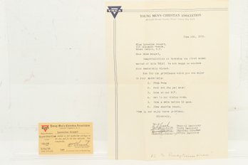 1951 YMCA, Mount Vernon, NY Membership Letter & Card