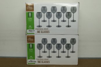 2 Boxes Of 8 D'Eco Stainless Steel Wine Glasses