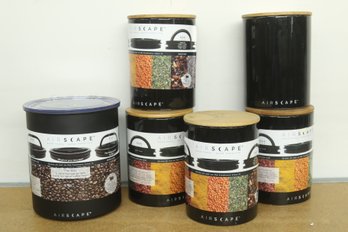 Grouping Of Black Airscape Canister Jars In Assorted Sizes