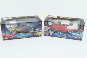 2 Muscle Machines 1:18 Scale Die Cast Cars: '55 Chevy & '66 Mustang