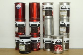 Grouping Of Airscape Storage Canisters (Various Sizes) In Chrome & Metallic Red