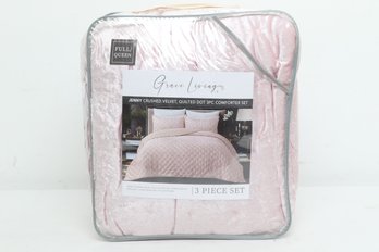 Grace Living Jenny Crushed Velvet, Quilted Dot 3pc Comforter Set (Full/Queen)